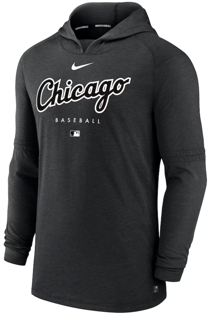 Heather Black White Sox Nike Authentic Collection Early Work Tri-Blend Hood Tee-1