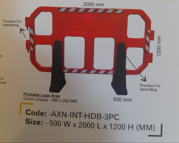 heavy duty interlocking Barrier (sand fillable ) with Stylish Black Legs for Enhanced Traffic Management