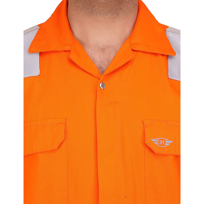 High-Visibility Orange Cotton Boiler Suit with Reflective Tape