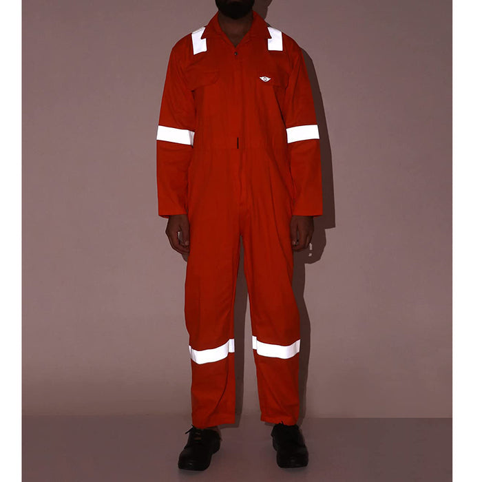 High-Visibility Orange Cotton Boiler Suit with Reflective Tape