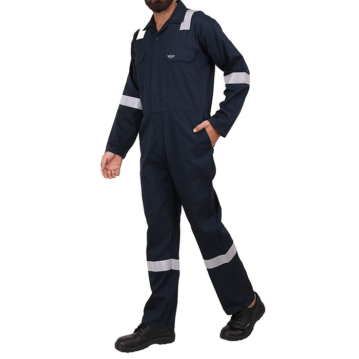 High-Visibility Orange Cotton Boiler Suit with Reflective Tape