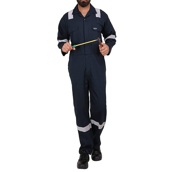 High-Visibility Orange Cotton Boiler Suit with Reflective Tape