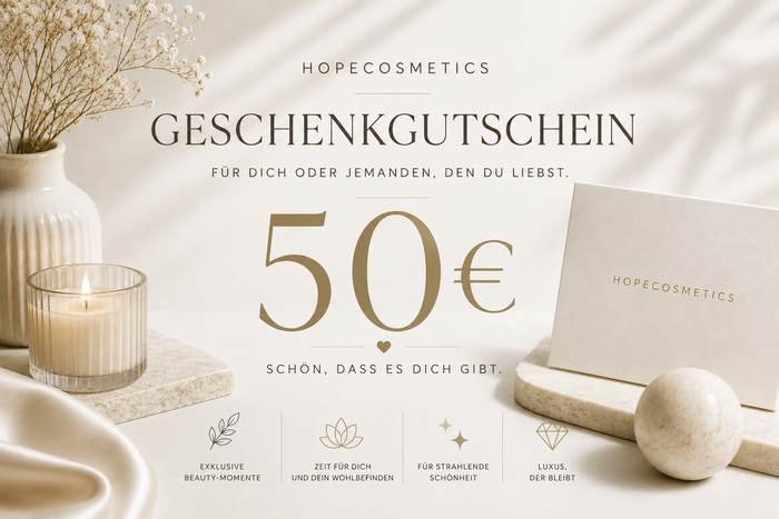 HopeCosmetics Geschenkgutschein 50 Euro für Beauty, Hautpflege und Wellness
