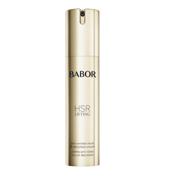 BABOR HSR Lifting Anti-Wrinkle Neck & Décolleté Cream in eleganter goldener Pumpspender-Flasche, straffende Anti-Aging Pflege für Hals und Dekolleté zur sichtbaren Reduktion von Falten und für ein glatteres Hautbild.