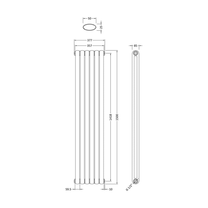 [BHAS002] Huddlesford Contemporary Vertical Double Panel Radiator, Choice of Colour and Size - Technical Drawing