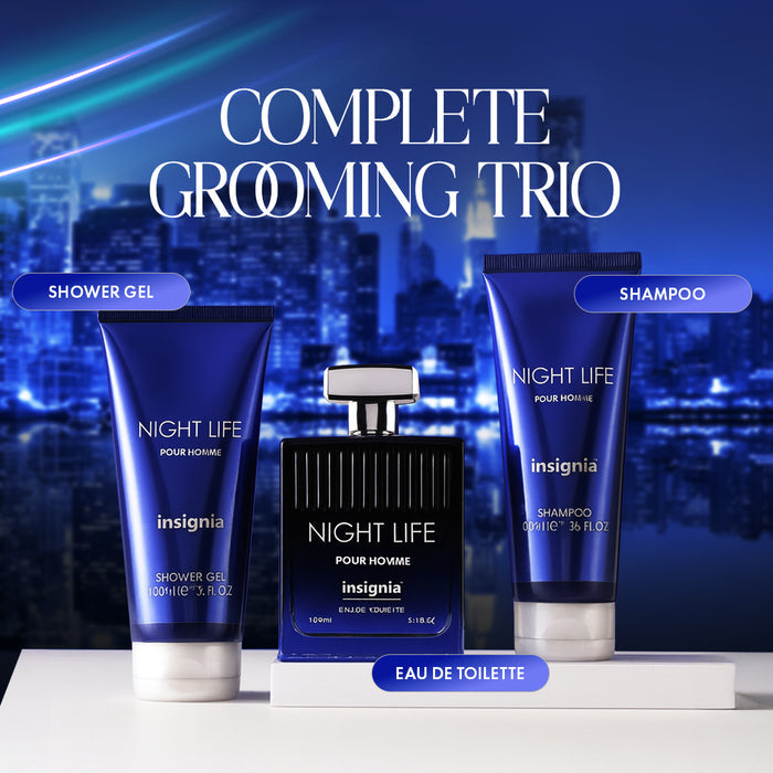Insignia Night Life Exclusive Collection 3-Piece Gift Set –  Eau De Toilette, Shower Gel & Shampoo 100ml Each