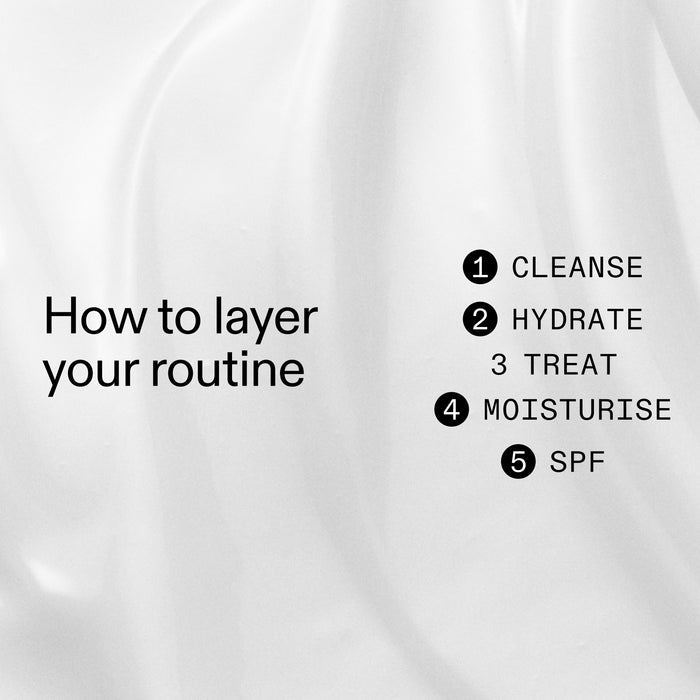 Text on a white background about layering a skincare routine with steps listed.