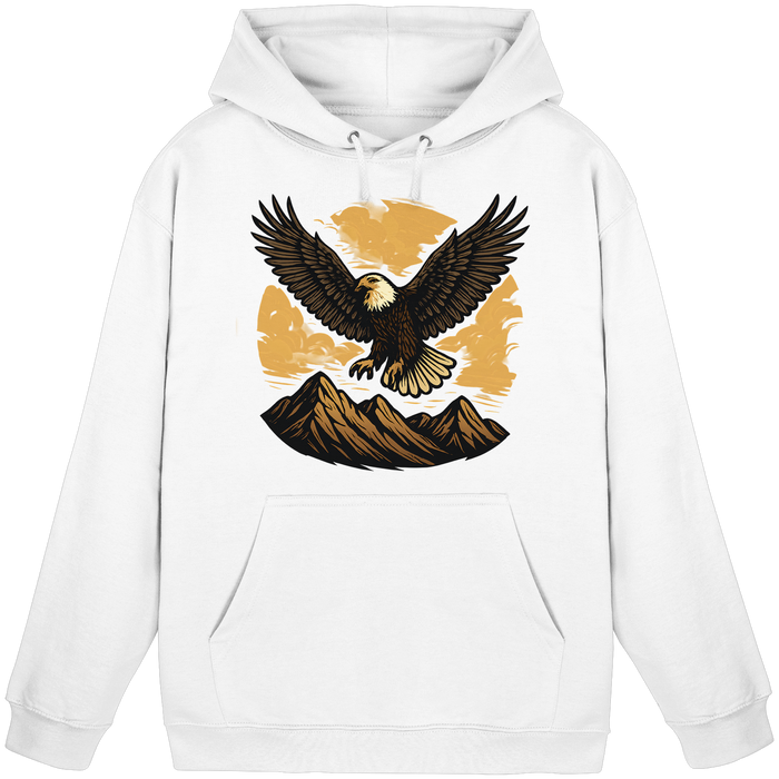 Arvenzo Iron Wing Hoodie in Arctic White, front view of a unisex hoodie with a simple design and comfortable fit.