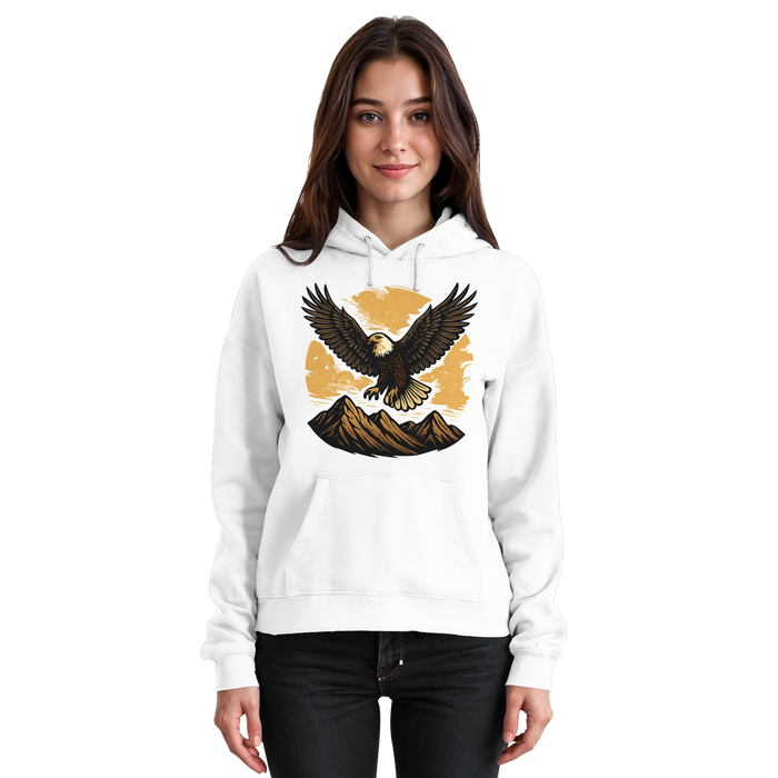 Front view of Arvenzo Iron Wing Hoodie, a unisex Arctic White hoodie with a simple design and comfortable fit.