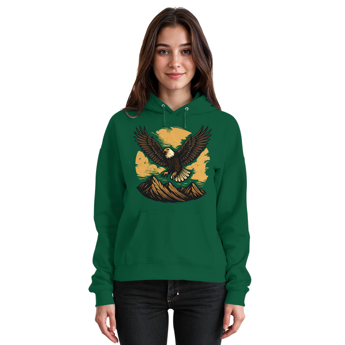 Front view of Arvenzo Iron Wing unisex hoodie in bottle green with a simple design and hood, casual and comfortable fit.
