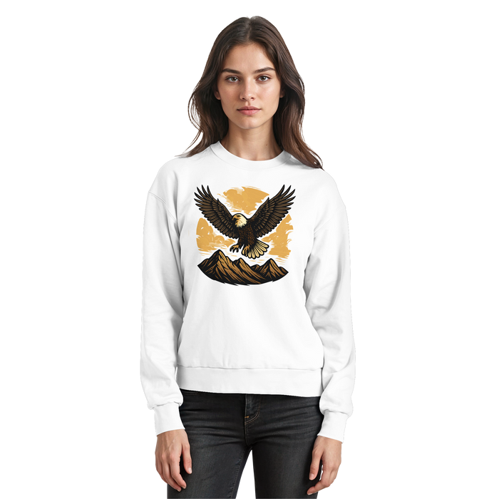 Arvenzo Iron Wing sweatshirt in Arctic White, front view showing classic crewneck design and minimalist logo on chest