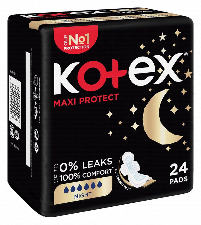 Kotex Maxi Protect Night Pads with Wings, 24 Pieces - Makkah Pharmacy