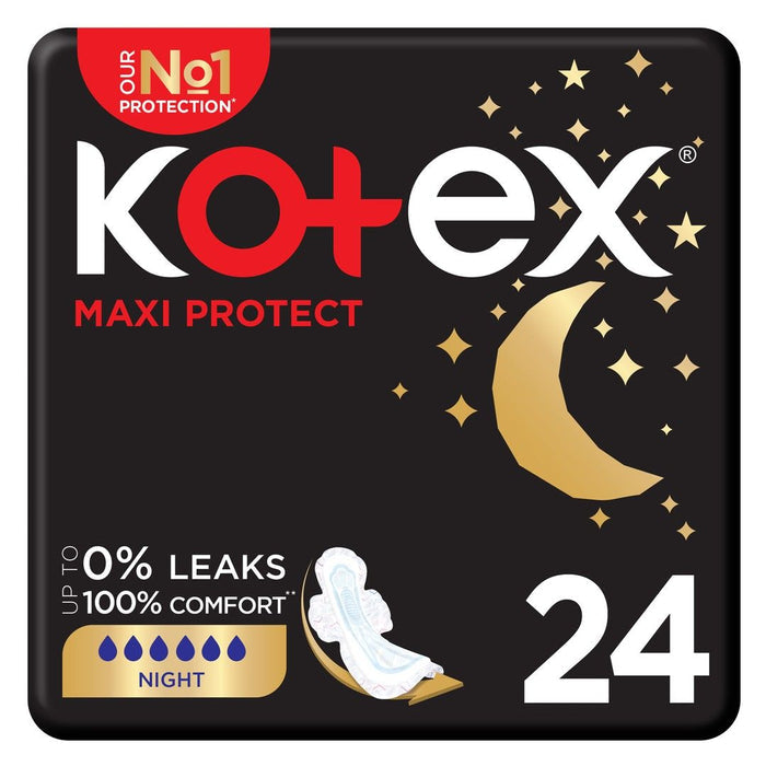 Kotex Maxi Protect Night Pads with Wings, 24 Pieces - Makkah Pharmacy