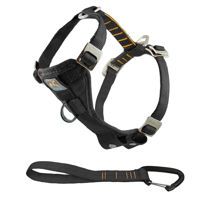 Kurgo Enhanced Strength Tru-Fit harness in black with included seat belt tether