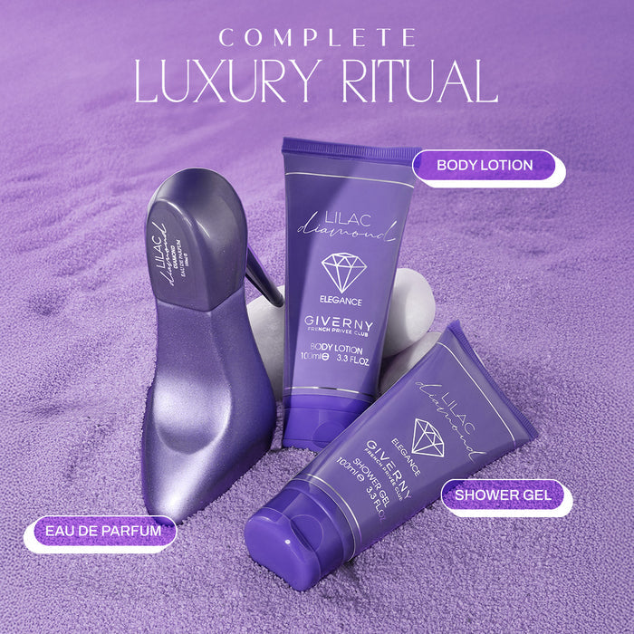 Lilac Diamond Gift Set – 3 Pcs | Eau De Parfum, Body Lotion & Shower Gel - 100ml Each