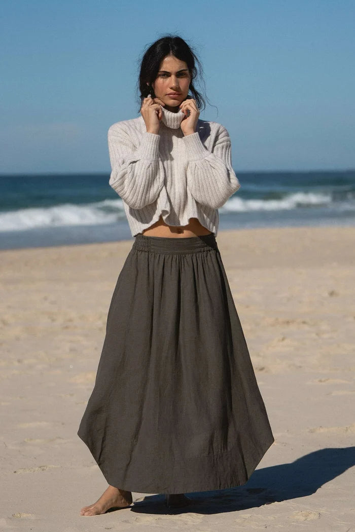 Lilly Pilly Hannah Linen Skirt - Khaki