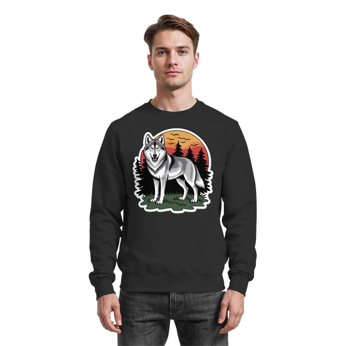 Arvenzo Lone Dusk black sweatshirt front view, soft cotton fabric, casual fit, minimal design, long sleeves, crew neckline.