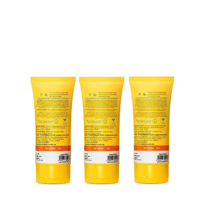 Mamaearth Vitamin C Daily Glow Sunscreen SPF 50 PA++++ – In-Vivo Tested (ISO 24444:2019 Certified, CTRI/2025/05/087276) - 50 g - Pack of 3