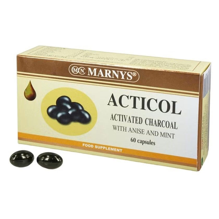 Marnys Acticol Activated Charcoal Supplement with Mint & Anise, 60 Capsules - Makkah Pharmacy