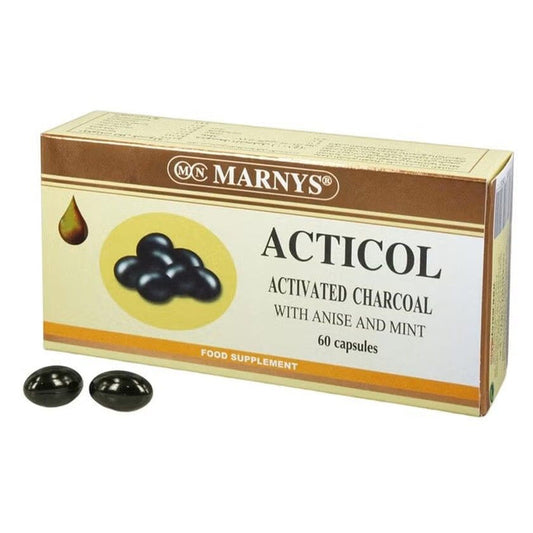Marnys Acticol Activated Charcoal Supplement with Mint & Anise, 60 Capsules - Makkah Pharmacy