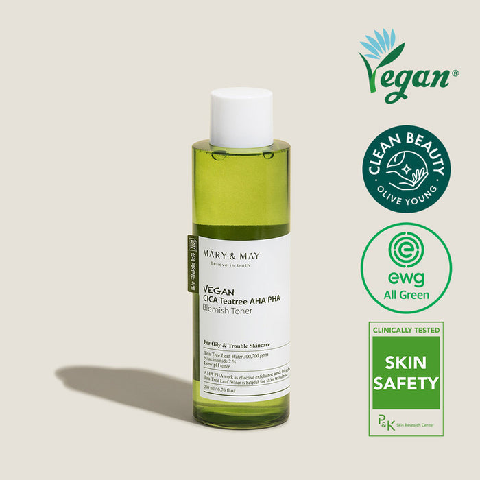 Mary & May Vegan CICA Tea Tree AHA PHA Blemish Toner 200ml / 6.76 fl. oz.