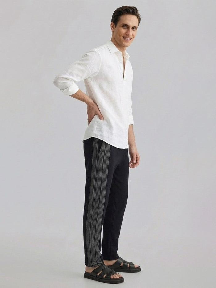 Men's 100% Cotton Regular Fit Drawstring Pants Black