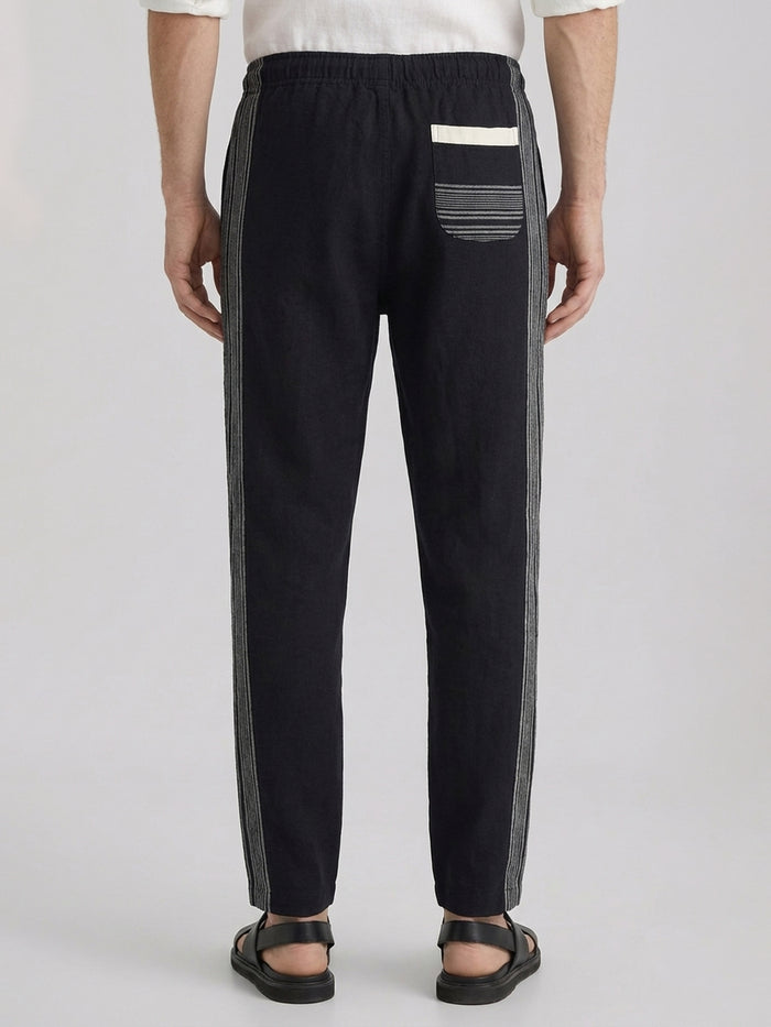 Men's 100% Cotton Regular Fit Drawstring Pants Black