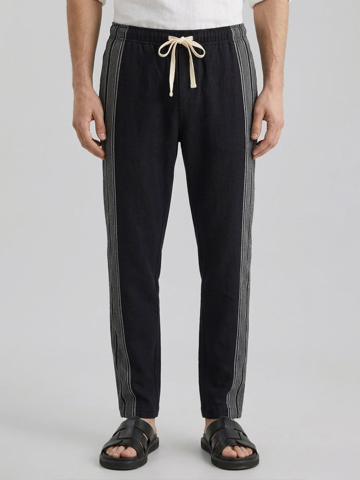 Men's 100% Cotton Regular Fit Drawstring Pants Black