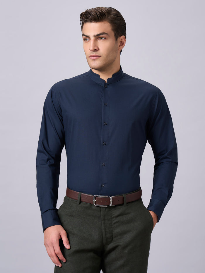 Men's Cotton Lycra Slim Fit Shirt Navy