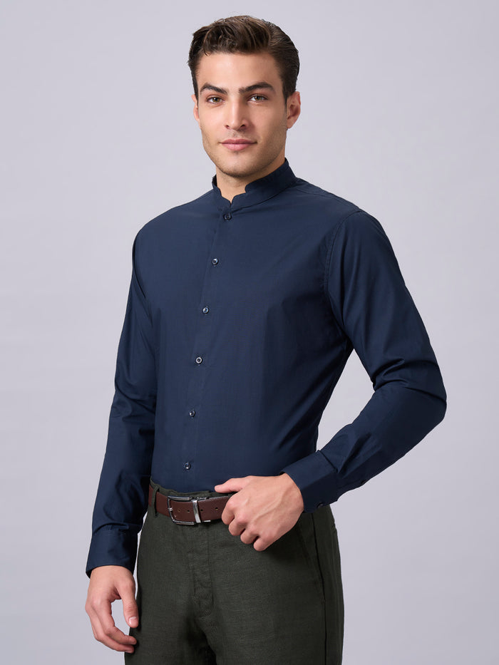 Men's Cotton Lycra Slim Fit Shirt Navy