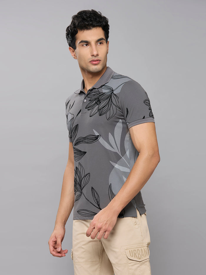 Men's Grey Printed Slim Fit T-Shirts