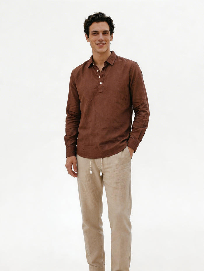 Men's Linen Full Sleeves Cotton Regular Fit Shirt Brown