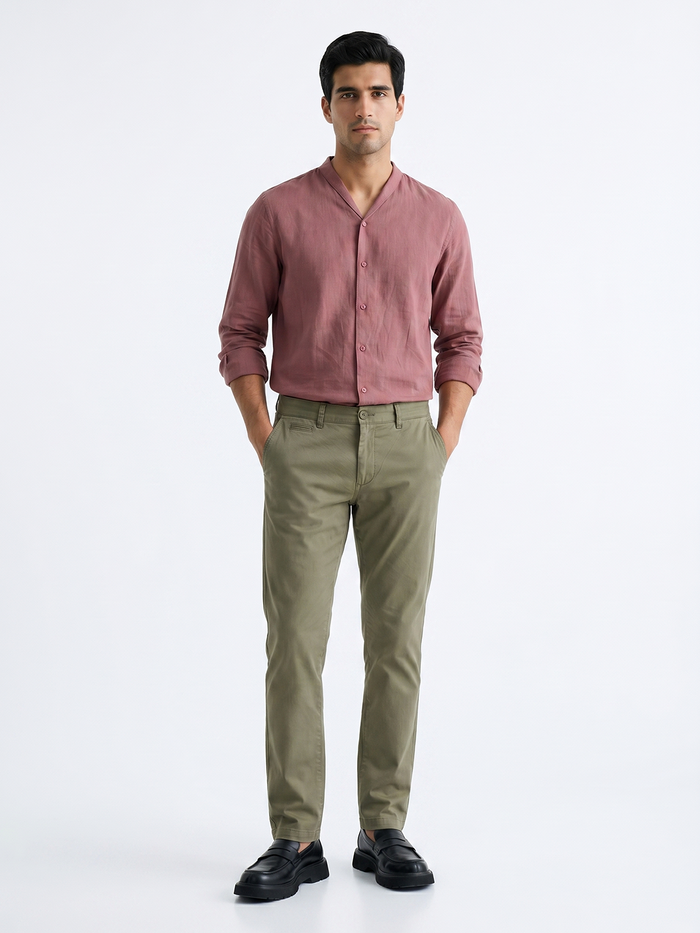 Men's Red Tencel Linen Regular Fit Shirt