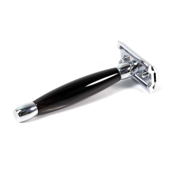 Close-up of Merkur 27C long handle safety razor with black handle