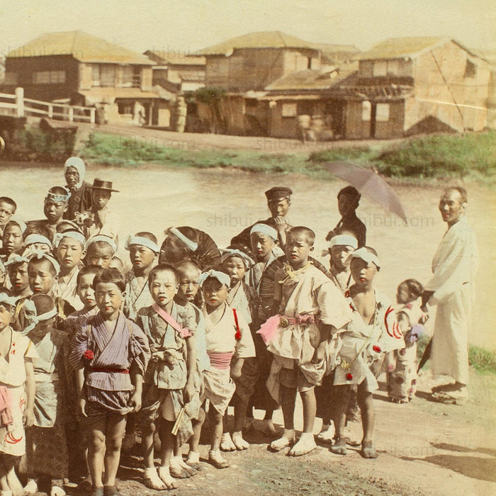 Mikoshi and Children |  Japanese Antique Hand Tinted Albumen Photo
