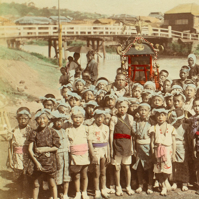 Mikoshi and Children |  Japanese Antique Hand Tinted Albumen Photo