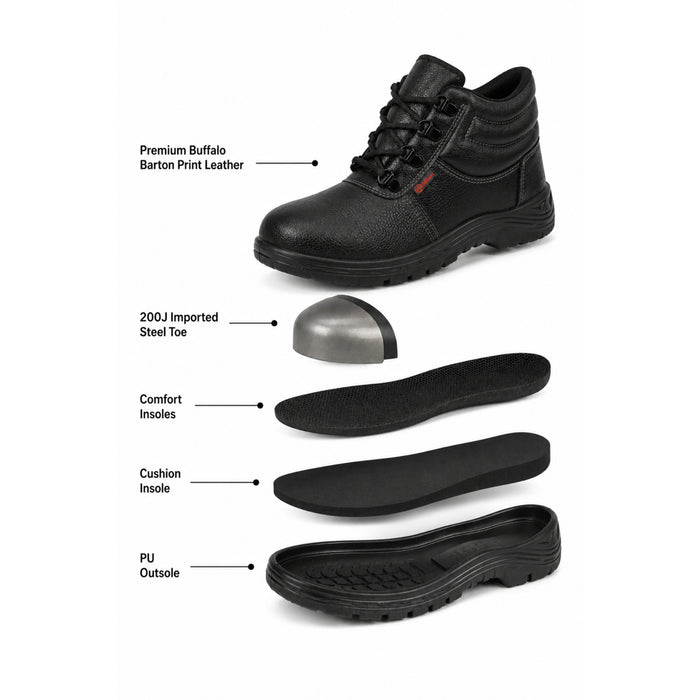 Milan Safety Shoe MS 07 – Lightweight, High-ankle |  ISI-Compliant Single -Density Safety Footwear