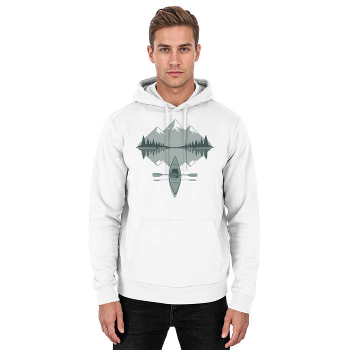 Arvenzo Mirror Lake hoodie in Arctic White, front view, unisex casual hoodie with a simple design and comfortable fit.