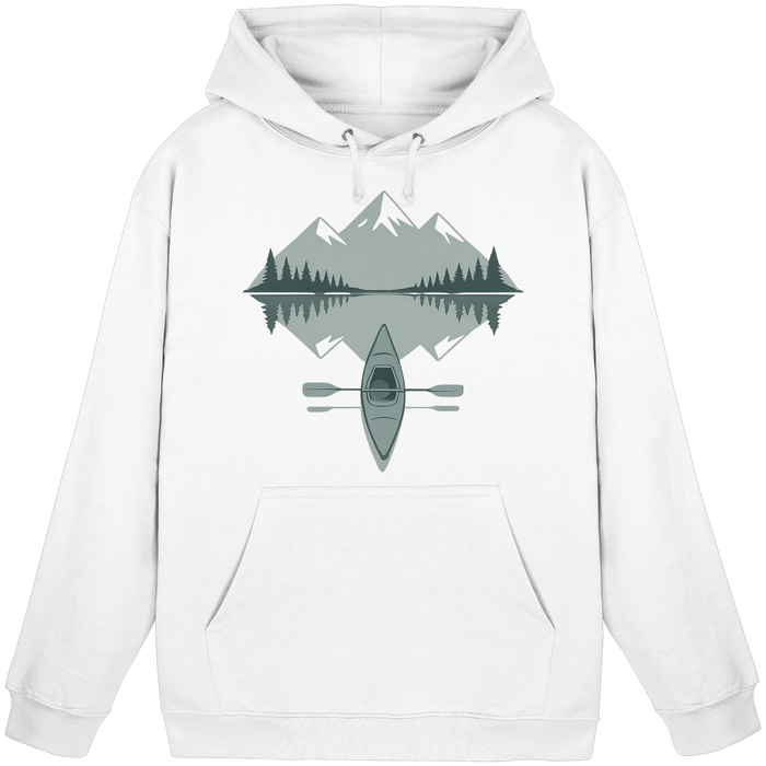 Arvenzo Mirror Lake Hoodie in Arctic White, front view of a unisex hoodie with minimalist design and soft fabric.