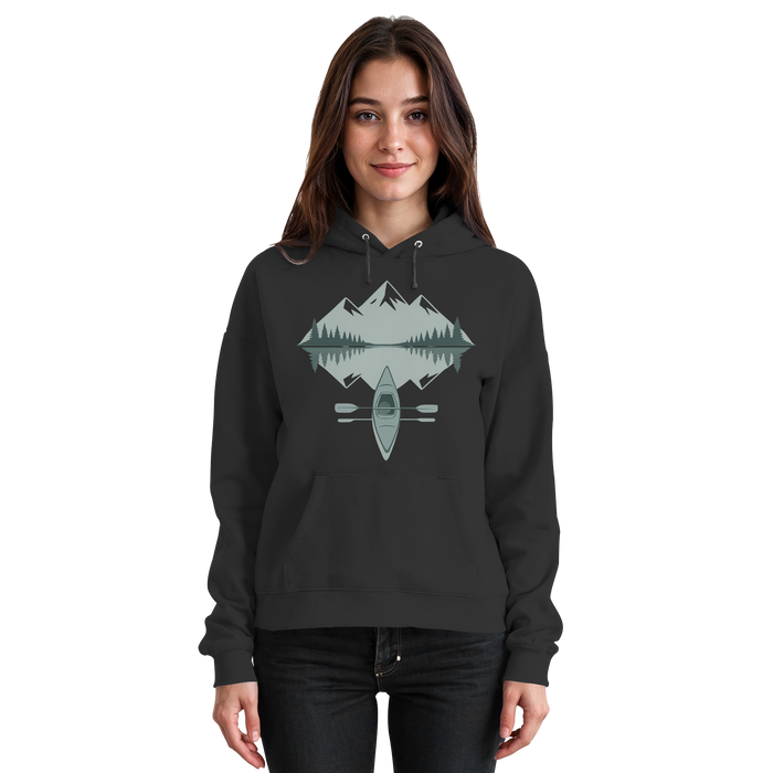 Black Arvenzo Mirror Lake Hoodie displayed from the front, showcasing a unisex, simple design in deep black.