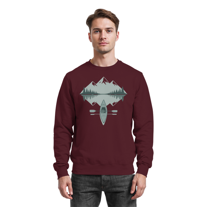 Arvenzo Mirror Lake sweatshirt in burgundy, front view showing a classic crewneck design and soft fabric texture.