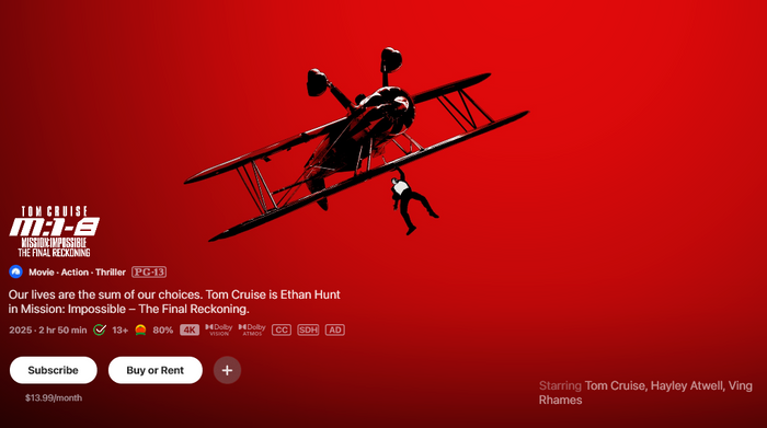 Mission: Impossible - The Final Reckoning iTunes Apple TV 4K Digital Code (2025)
