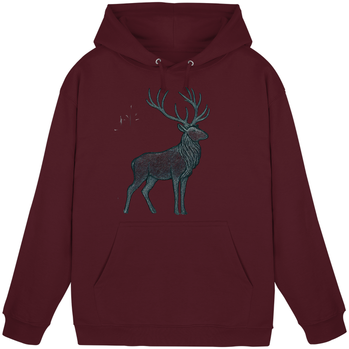 Front view of a burgundy unisex Mist Crown Hoodie by Arvenzo, showing a simple hoodie design with a hood and front pocket.