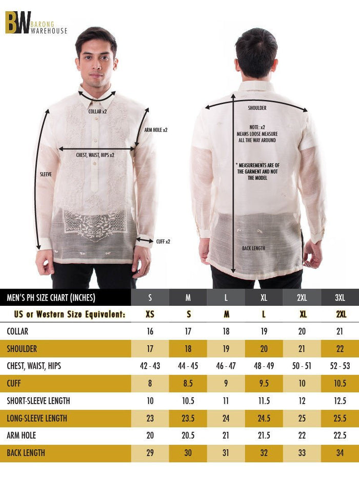 BARONG WAREHOUSE - MJ35 - MADE-TO-ORDER - Jusi Pina Barong Tagalog Ethnic Painting Gray