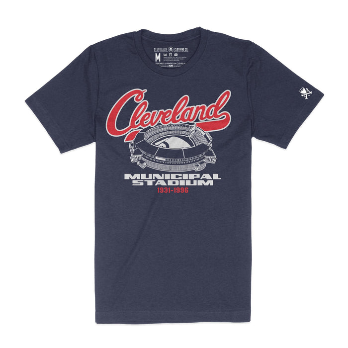 Municipal Stadium - Navy/Red - Mens/Unisex Crew T-Shirt