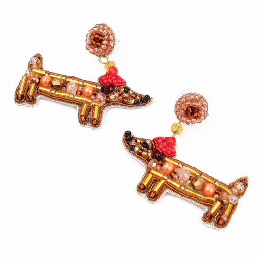 My Doris Sausage Dog Beaded Earrings - Precious Sparkle