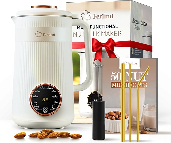 NEW 8-in-1 Nut Milk Maker for 32 oz Homemade Almond Milk, Oat Milk, Soy Milk, Coconut Dairy-Free Milk Beverages, Plant-Based Milk - Delay Start, Self-Cleaning, 50-recipe cookbook & Milk Frother