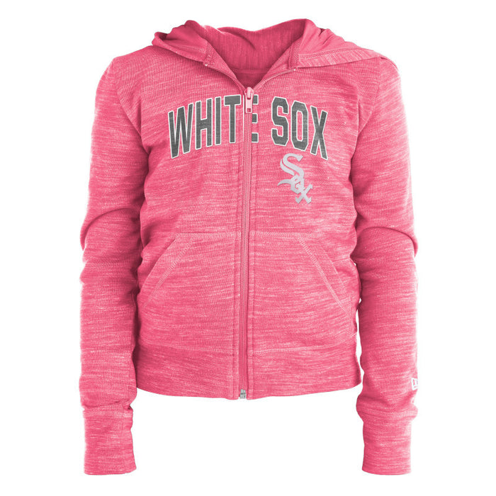 New Era Pink Word-mark Full-Zip Youth Hoodie