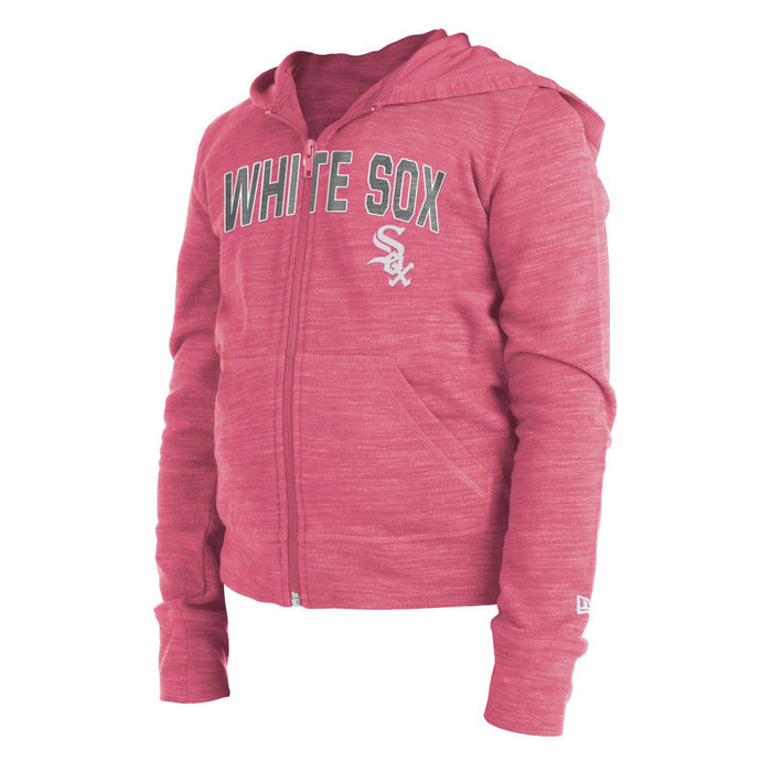 New Era Pink Word-mark Full-Zip Youth Hoodie-2