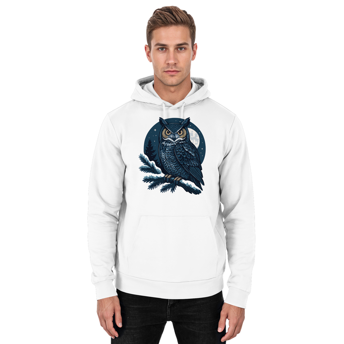 Unisex Arctic White Night Watch Hoodie by Arvenzo showing a front view with a simple design and cozy fit.